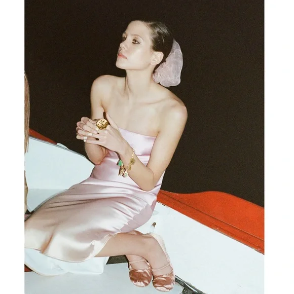 Zara STRAPLESS TIE DYE SATIN EFFECT DRESS - Picture 15 of 16